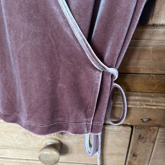 Madewell Small Blouse Taupe Pink Velvet Ballet Wrap Top Long Sleeve Tie Shirt - Picture 5 of 10